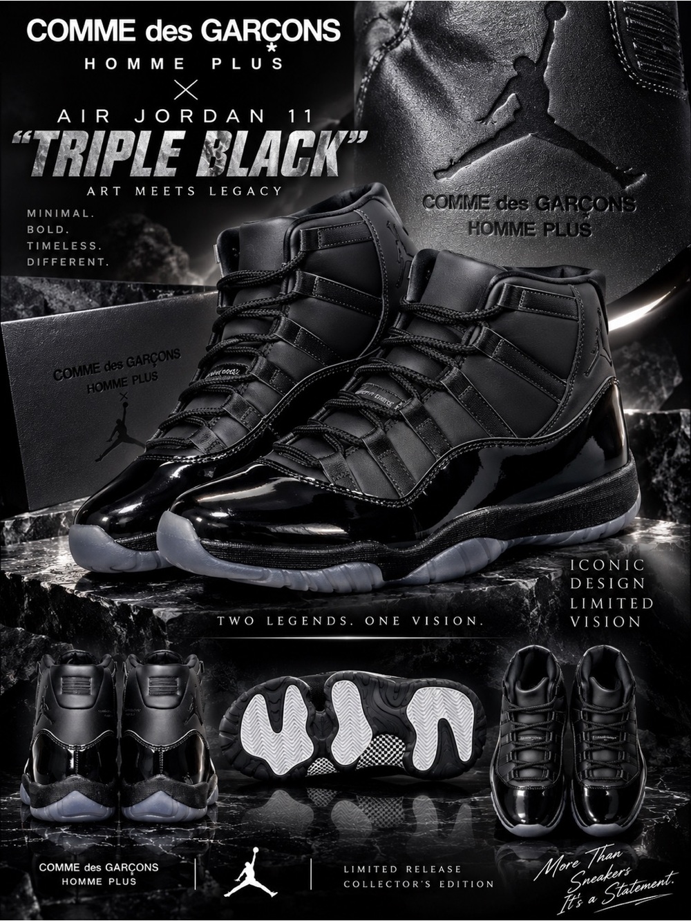 New!🔥Comme des Garçons Homme Plus x Air Jordan 11 "Triple Black"!🔥